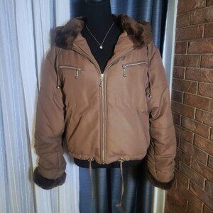 NWOT! Rainbow West Cropped Women's Brown w/Faux Fur Winter Coat - Size S